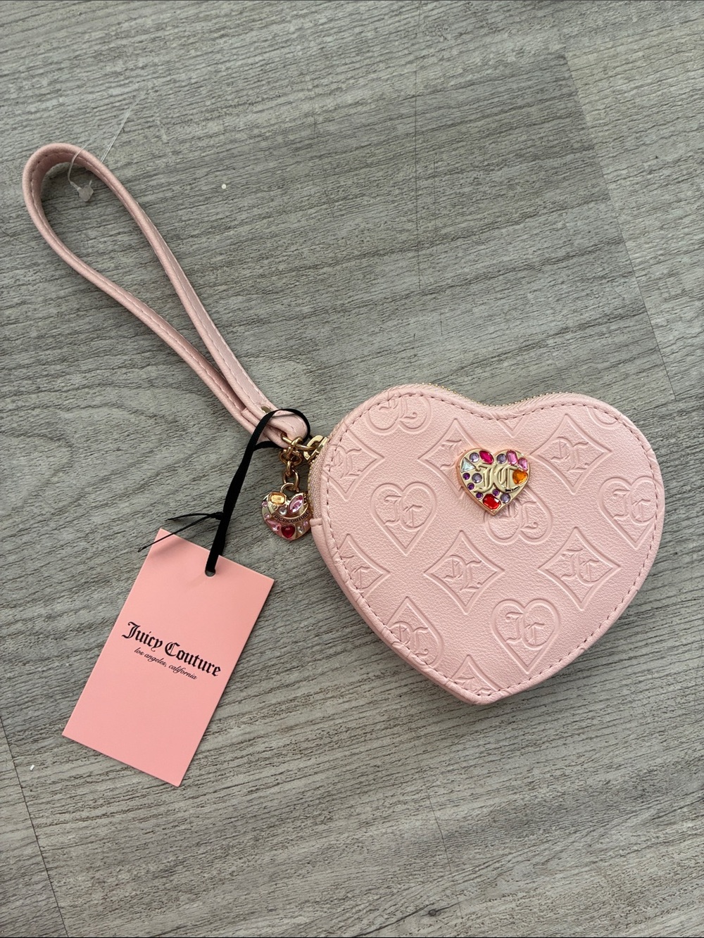 Juicy Couture Blush Pink Heart Wristlet Coin wallet with Heart Charm